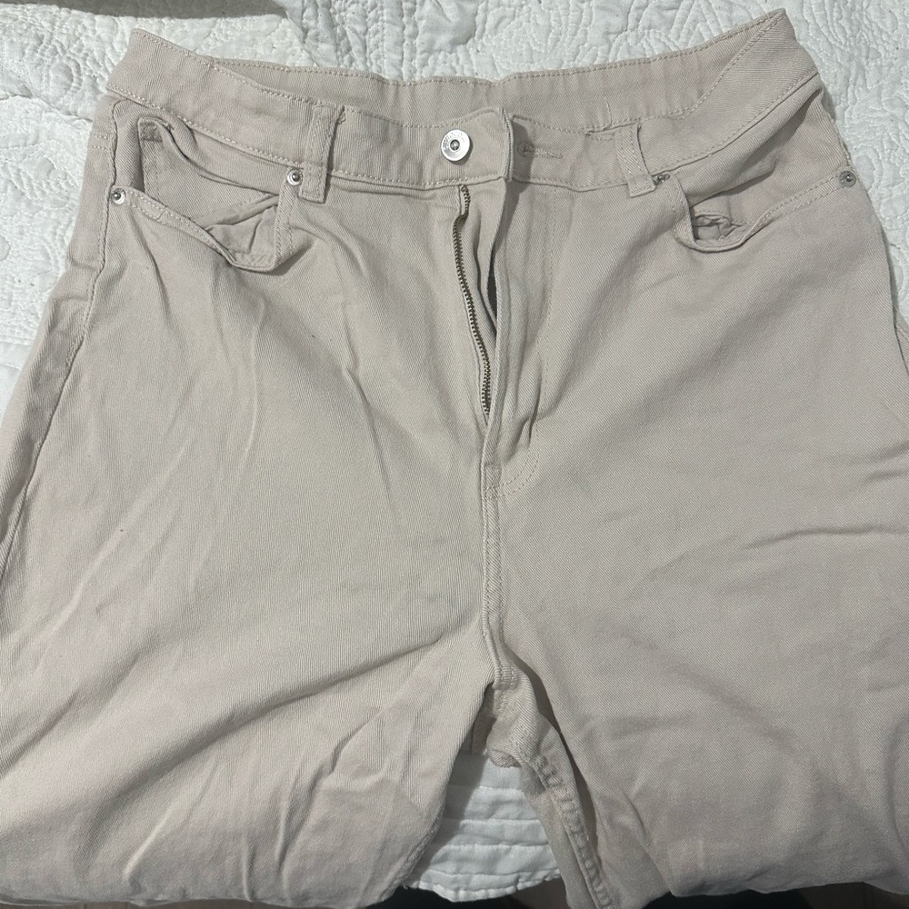 Light Beige Twill Mom Jeans
